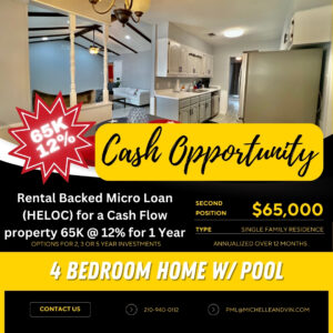 🔥 Rental Backed Micro Loan ( HELOC) for a Cash Flow property 65K @ 12% 65,000