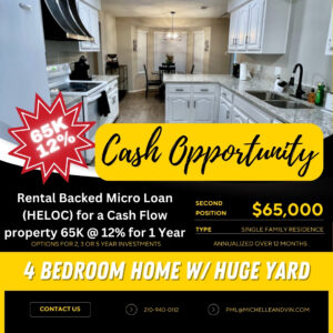 🔥 Rental Backed Micro Loan ( HELOC) for a Cash Flow property 65K @ 12% 65,000